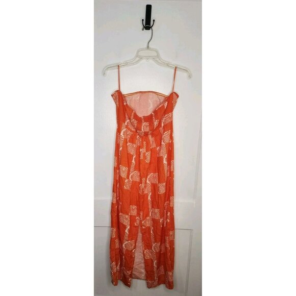NWT Size Medium By Anthropologie The Aliza Strapless Linen Midi Dress Tropical - Picture 2 of 8